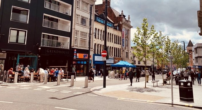 New Briggate 3: View of the recently-pedestrianised lower end of New Briggate.