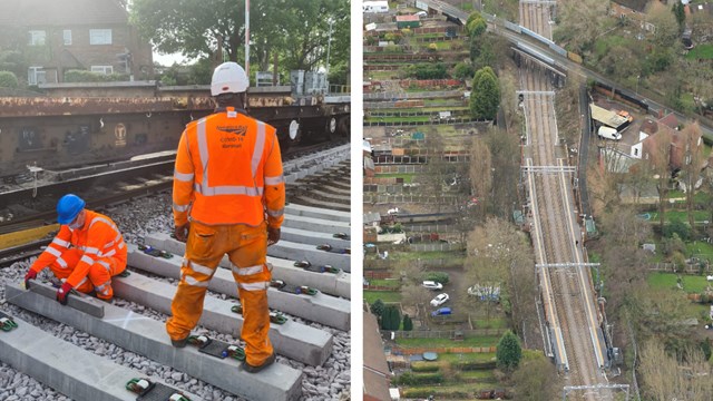 Millions invested into West Midlands railway improvements: Track workers and Bloxwich station aerial composite
