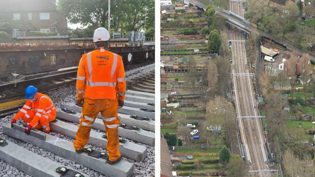 Track workers and Bloxwich station aerial composite