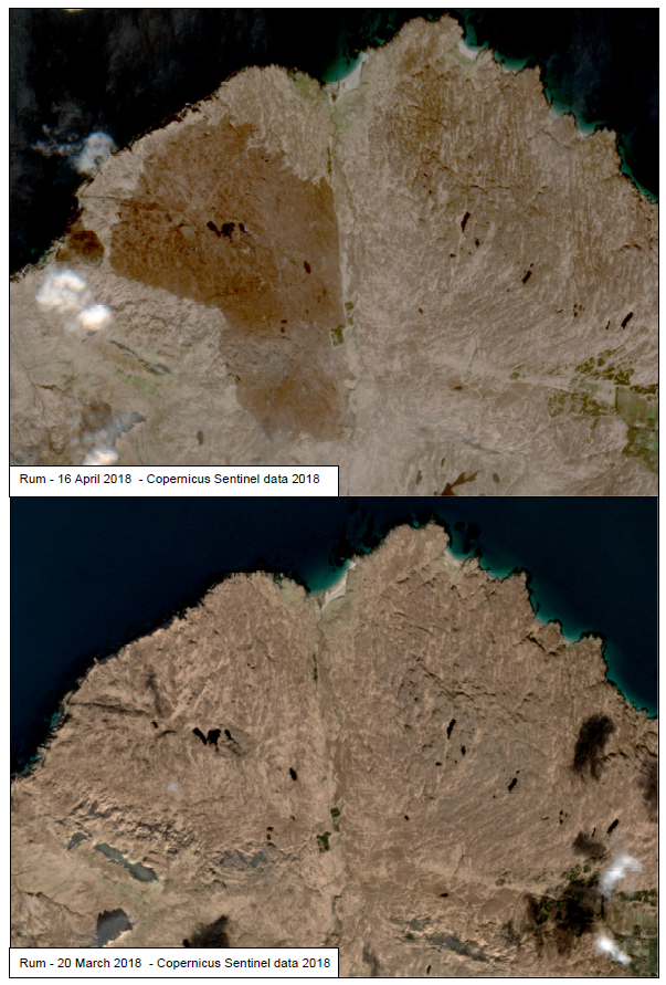 Wildfires 2018 - Rum - Sentinel 2 - Before and after - True colour