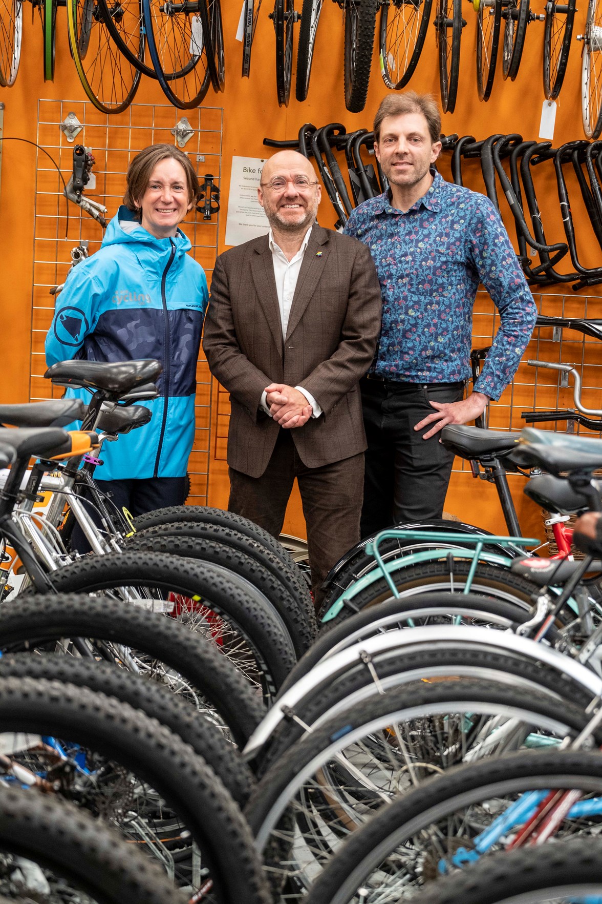 Greg from Bike for Good, Suzanne for Cycling UK and Patrick Harvie, Minister for Active Travel
