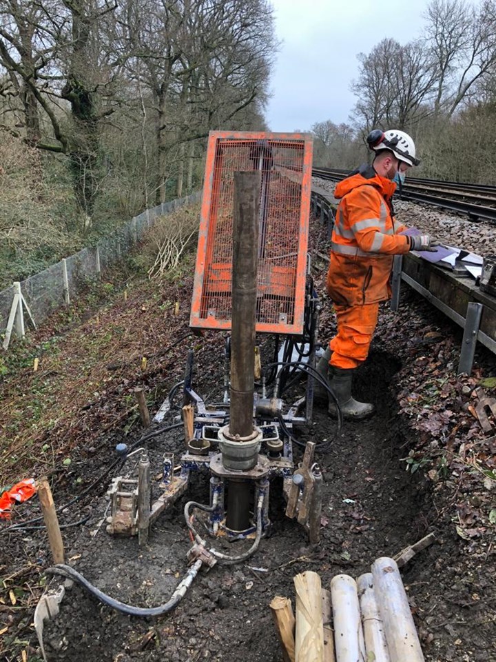 Ground conditions testing at Ockley Landslip - alder Copse embankment: Ground conditions testing at Ockley Landslip - alder Copse embankment