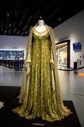 Roslin Frey’s Wedding dress: Roslin Frey’s iconic green and gold brocade coat and intricate cream crochet veil from her wedding to Edmure Tully.