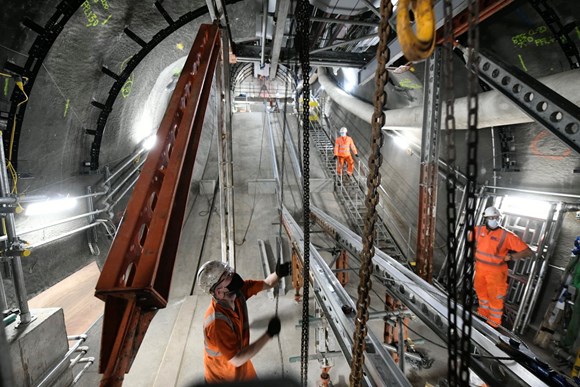 TfL Press Release - TfL updates on progress of upgrade at Bank station as it nears completion: TfL Image - Work on a new escalator to the Central line from the new customer areas at the Bank upgrade