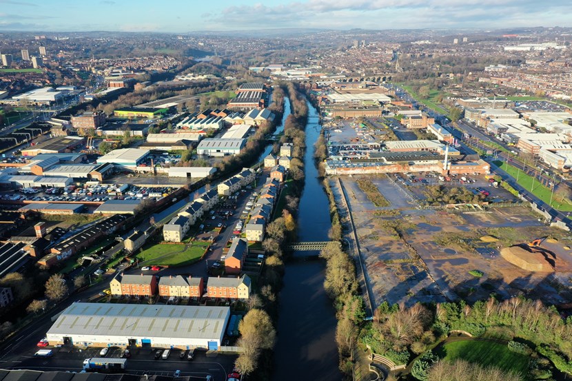 Five years on from Storm Eva: flood defence schemes bring hope as part of city’s response against climate emergency: Kirkstall drone image