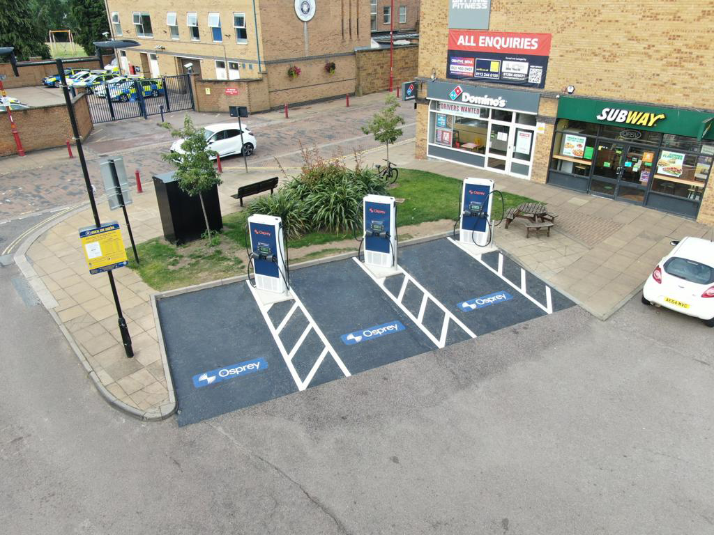 Siemens and Osprey Charging collaborate to accelerate delivery of new public electric vehicle charging sites: Bowen Square, Daventry, Northamptonshire 