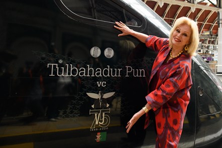 Joanna Lumley, Vice Patron of the Gurkha Welfare Trust with the Tulbahadur Pun named train.