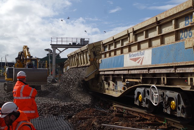Unloading ballast at Cardiff Central station