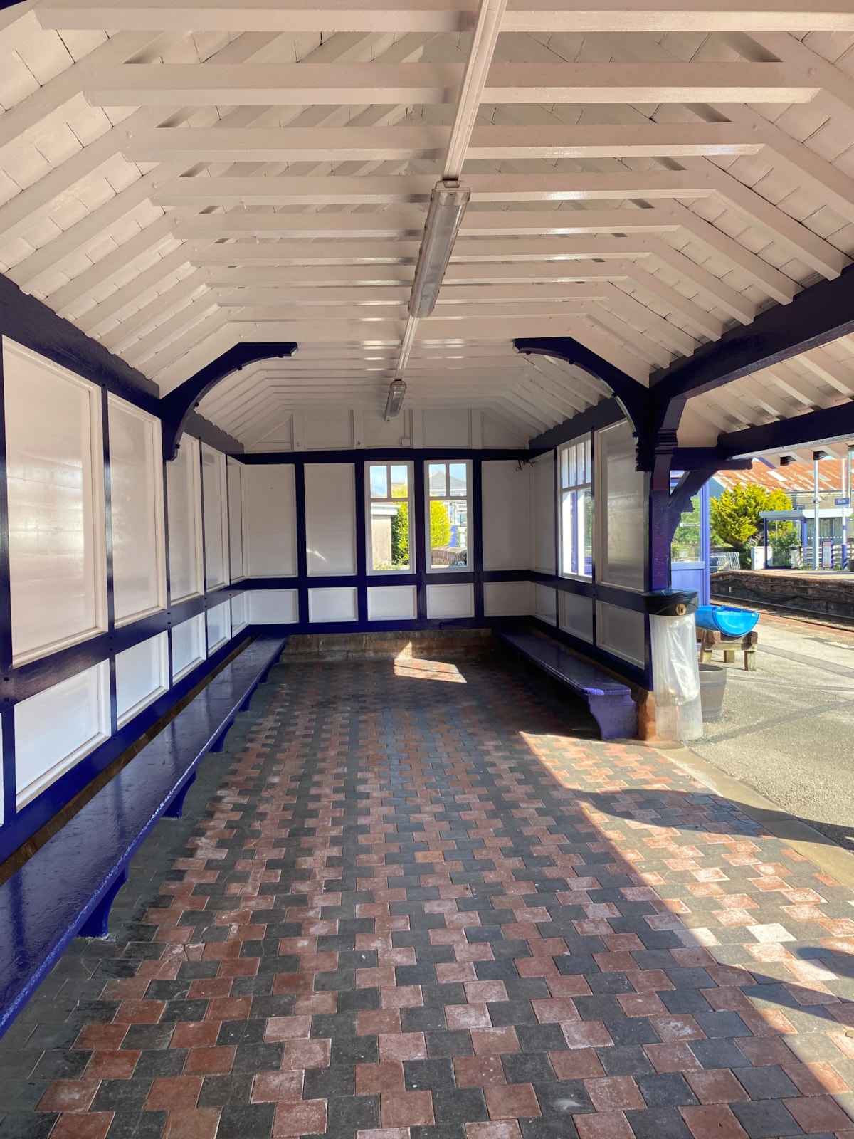 Interior of restored waiting shelter at Bootle