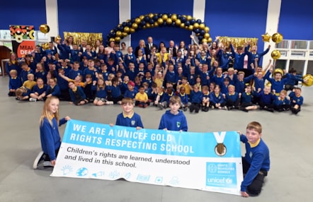 Dalmellington Primary School celebrate their Gold Rights Respecting Award