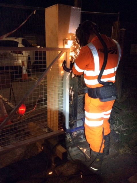 CHARTHAM4: Sparks fly as the new gates are Chartham are welded overnight