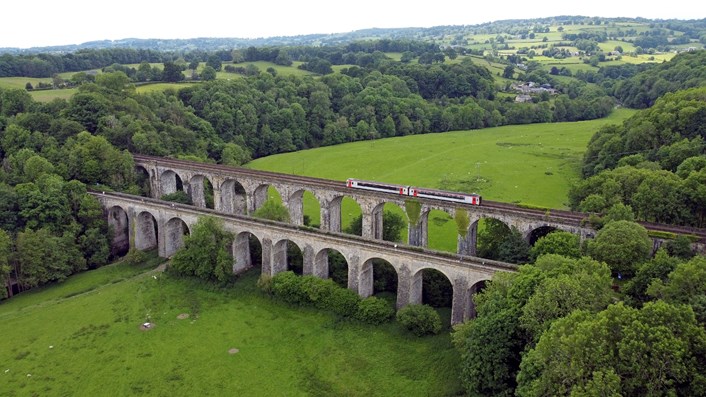 Aerial view of Chirk aqueduct  Wales: Aerial view of Chirk aqueduct  Wales