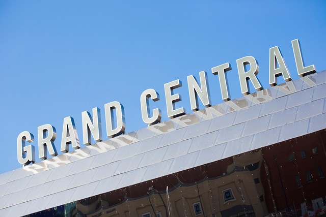 Grand Central sign above Birmingham New Street station