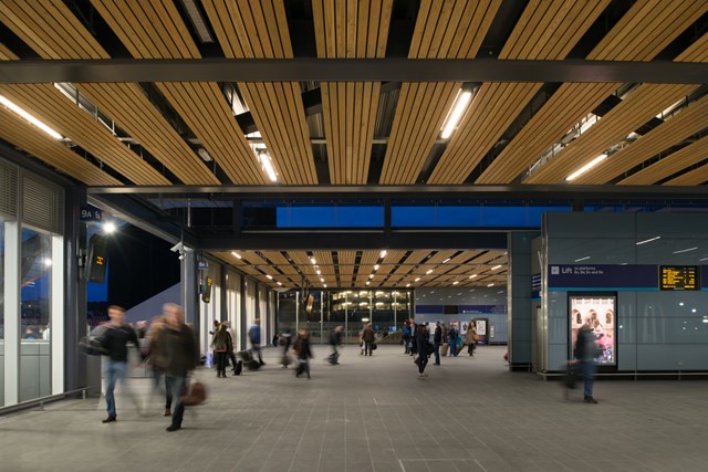 Railway staff aim to clock up the miles in support of the Samaritans: Passenger footbridge at the redeveloped Reading station