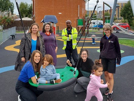 Group photo celebrating Kenavon Drive Play Area