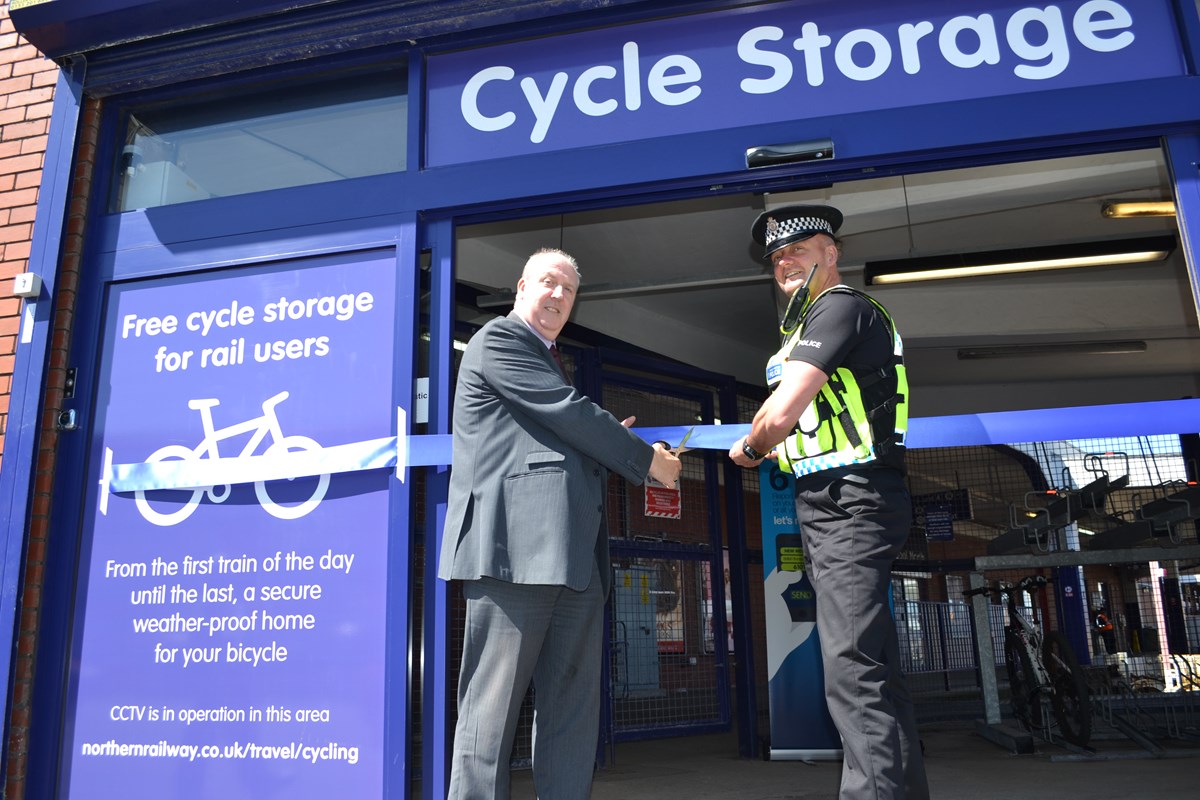 PC John Phillips and Blackpool North station manager Mick Elliot open the storage facility.