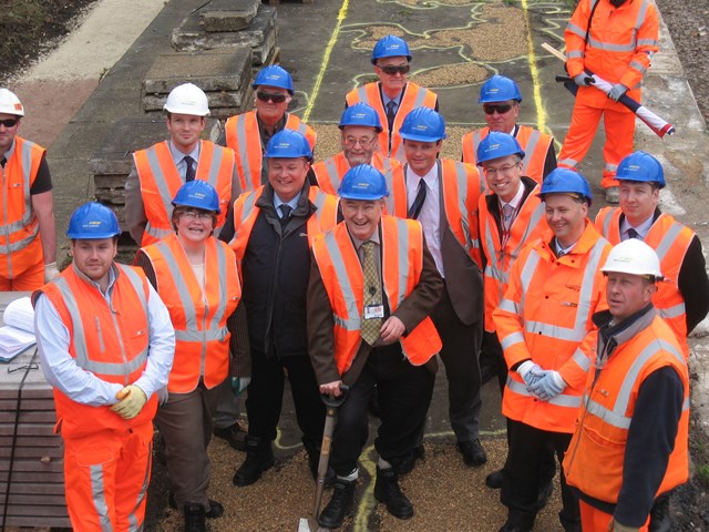 Cllr Guy McGregor from Suffolk County Council marks the start of the works at Beccles station