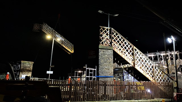 Harrington station footbridge being lifted out 2