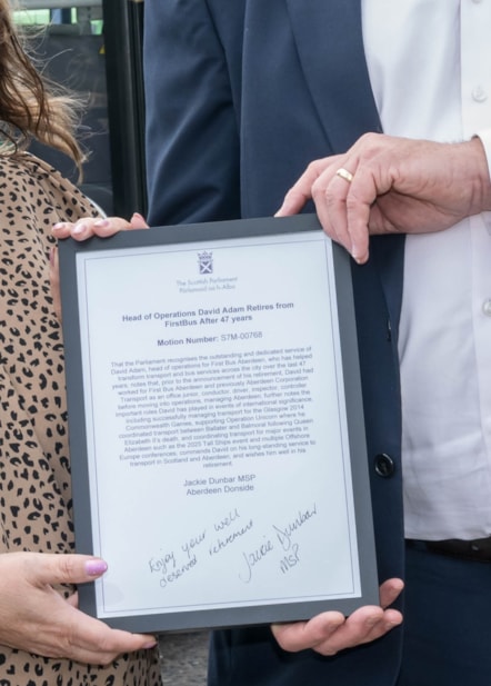 Davie Adam framed Scottish Parliament Motion