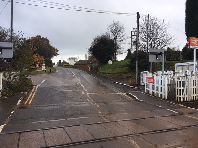 The level crossing as seen from the road in Hartlebury