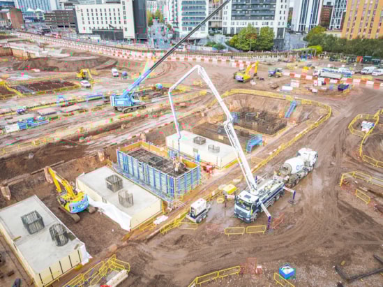 Pile caps being poured for the foundations of Curzon Street station Oct 2025: Pile caps being poured for the foundations of Curzon Street station Oct 2025