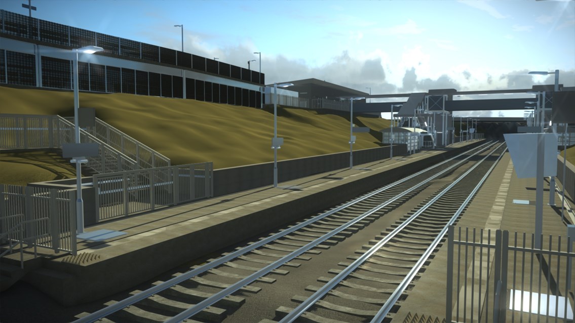 Computer image of proposed new Winslow station looking North-East from platform level