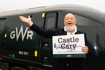 Michael Eavis at Castle Cary station to mark the naming of a GWR IET train after him