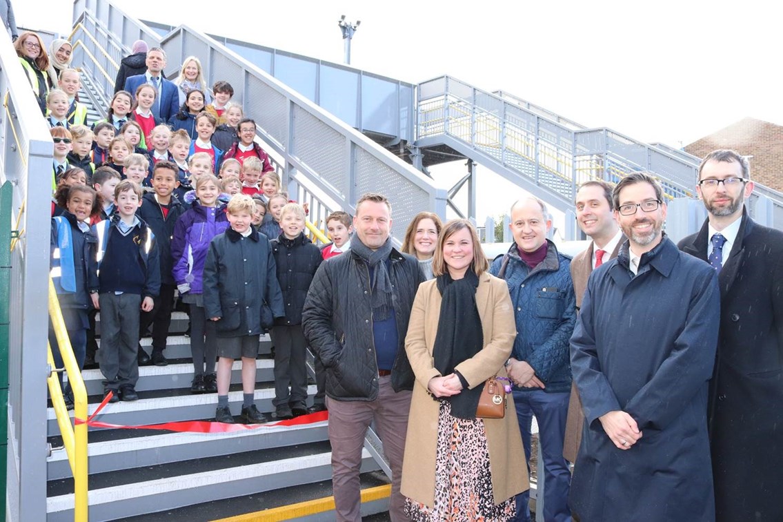Schoolchildren help open new footbridge over White Hart Lane level crossing in Barnes: White Hart Lane footbridge opening