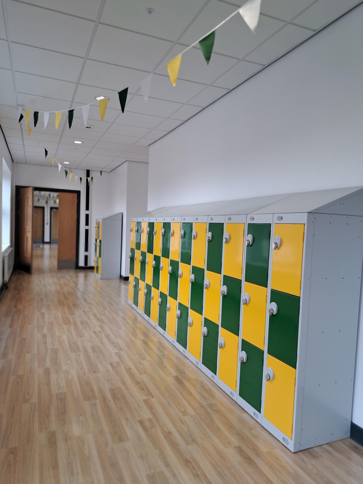 Lockers in one of the new corridors at Lea Community Primary School
