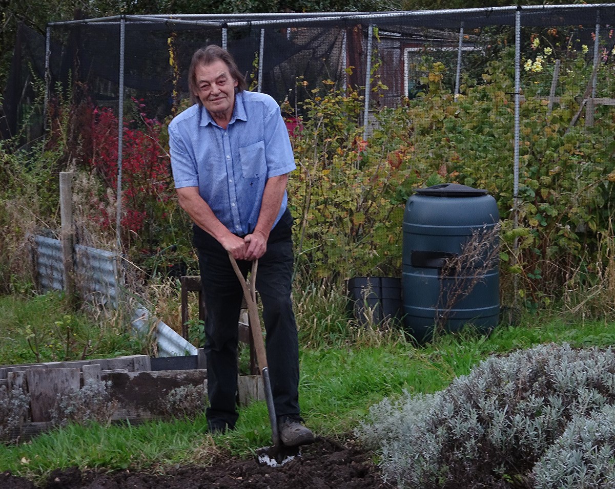 Resident Les, working on his allotment