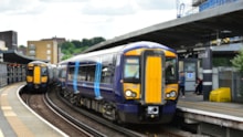 Class 377 train pulls into Rochester station-3 cropped: Class 377 train pulls into Rochester station-3 cropped