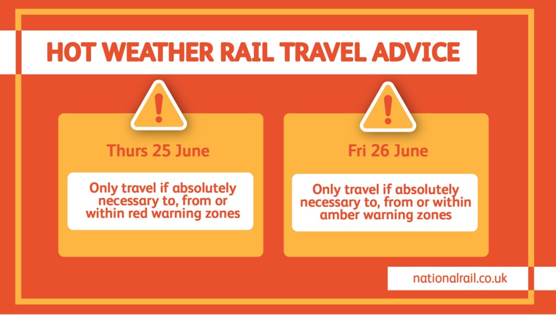 Hot weather travel advice graphic - 25-26 June 2026