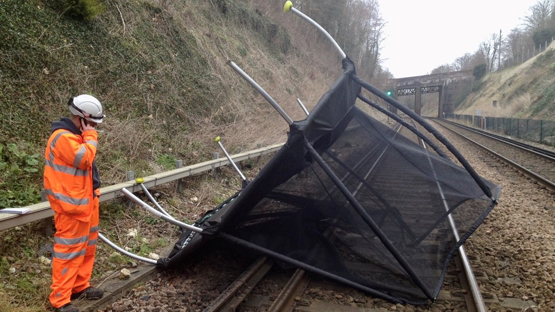 Storm Ciara update: ‘Only travel by train this Sunday if absolutely necessary’: Trampoline on track (1)