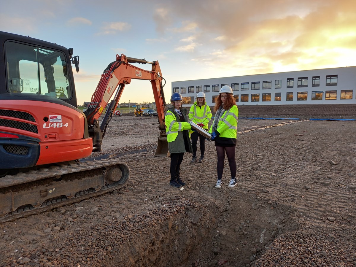 L-R: Lossie High's youngest pupil, Markey O'Donnell (S1); Social Impact Advisor for Balfour Beatty, Bethany Welsh; Head Prefect, Caitlin McDermott (S6).