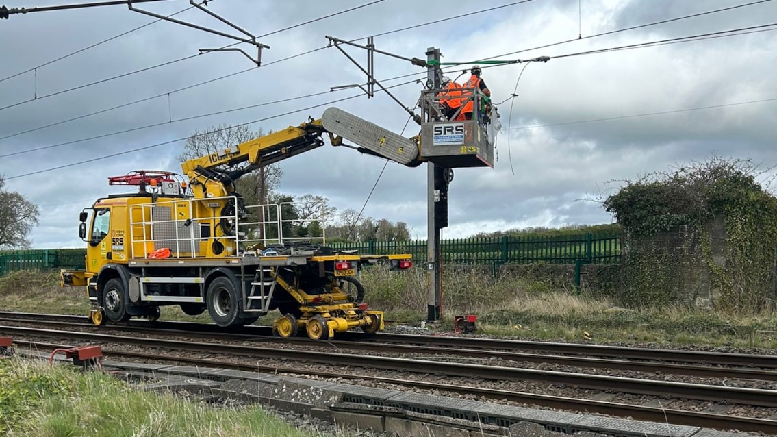Amey teams renewing overhead lines April 2026