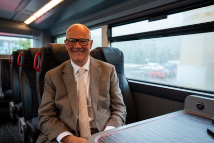 Deputy Minister for Transport Mark Hooper at the launch of 30 new TrawsCymru buses in Aberystwyth-9
