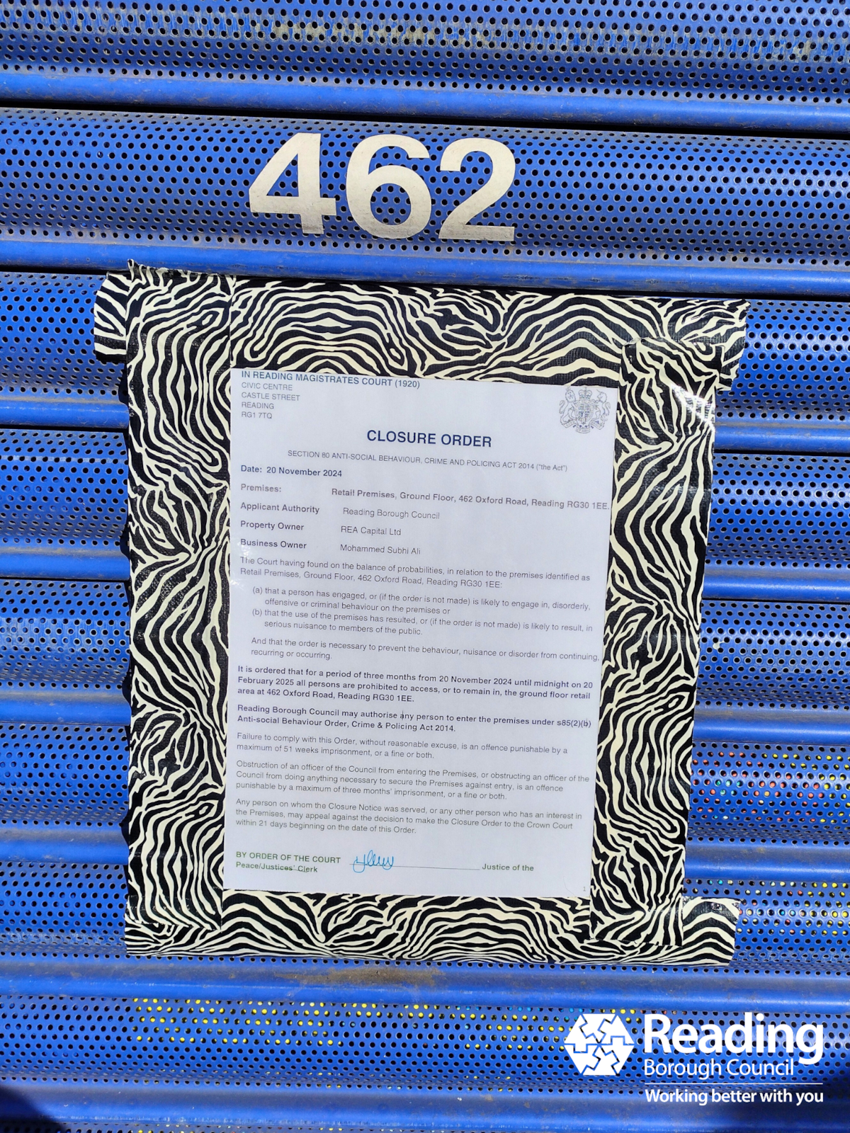 Closure order on shopfront