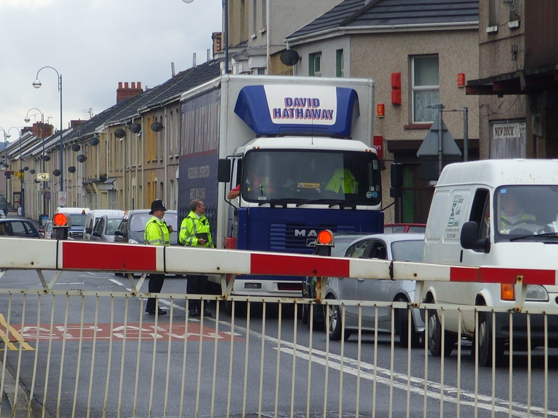 Don't Run the Risk: The British Transport Police handing out leaflets at Llanelli level crossing