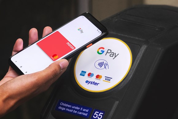 TfL Press Release - New analysis shows that pay as you go with mobile on the Tube now more popular than before the pandemic: TfL Image - Tapping in using contactless
