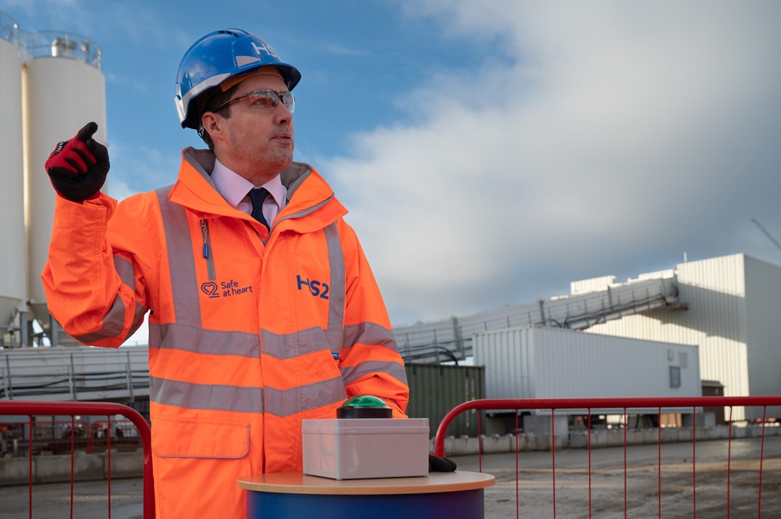 HS2 Minister Huw Merriman officially launches the West London spoil conveyor at HS2's Old Oak Common site-4: Huw Merriman MP, Minster for Rail