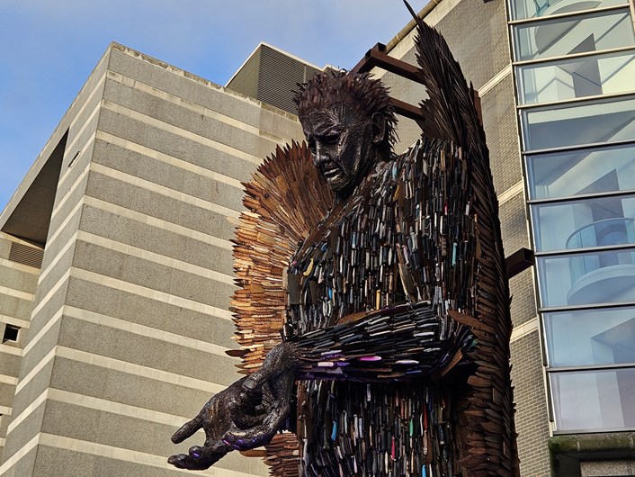 Knife Angel Royal Armouries 2: The Knife Angel sculpture outside the Royal Armouries.
