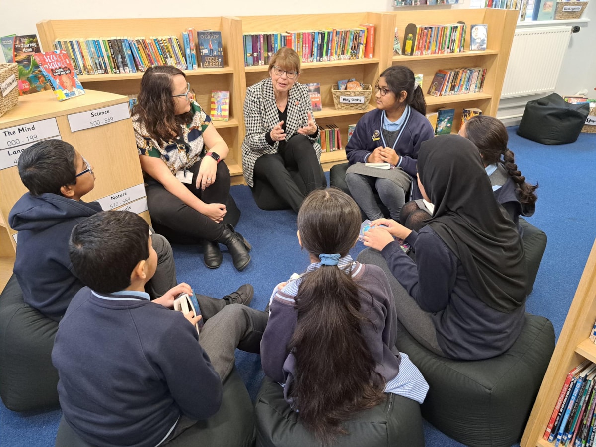 County Councillor Jayne Rear, cabinet member for Education and Skills, talking to Y6 pupils taking part in this year's Fantastic Book Awards at Deepdale Community Primary School in Preston-2