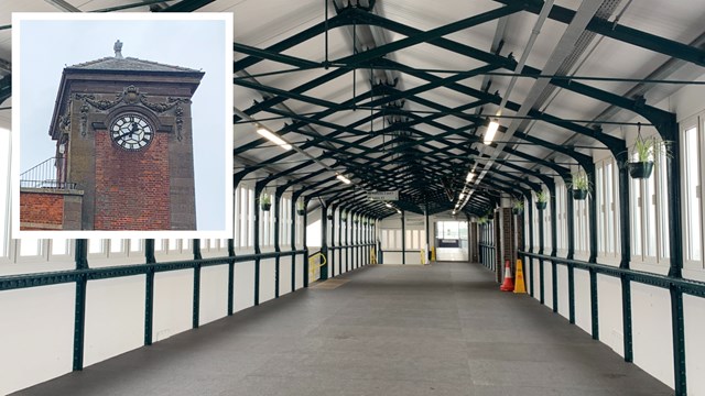 Nuneaton’s historic station clock and footbridge get £4m upgrade: Nuneaton station footbridge and clock composite