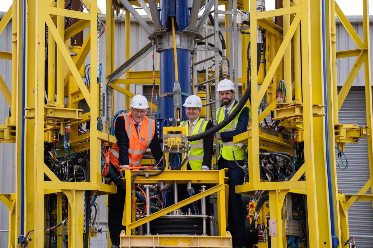 L-R - First Minister John Swinney, Derek Robertson, Subsea Micropiles and Reuben Aitken, Scottish Enterprise