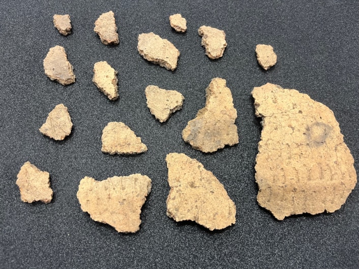 Pitty Close Farm finds: Some of the ancient Bronze Age finds made at Pitty Close Farm in Drighlington, Leeds.
As well as the cremated remains of a child and three adults, the dig uncovered fragments of a decorated clay urn.