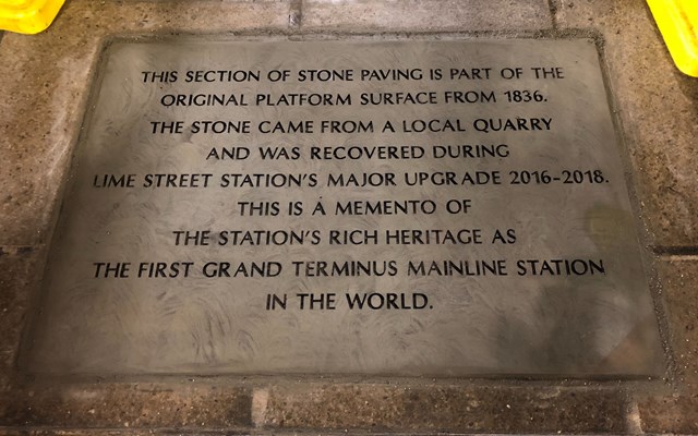 Close up of the inscription on one of the historic Yorkstone slabs