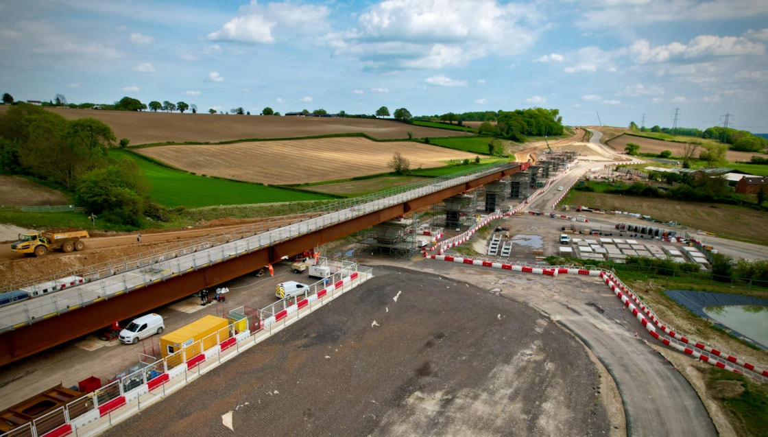 Aerial view of Wendover Dean Viaduct deck push May 2024