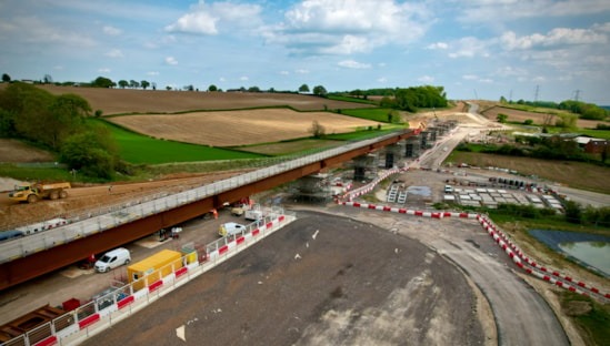 Aerial view of Wendover Dean Viaduct deck push May 2024: Aerial view of Wendover Dean Viaduct deck push May 2024