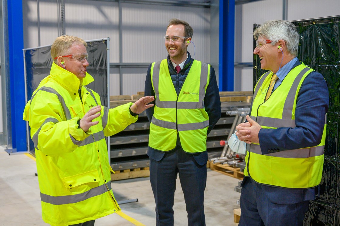 HS2 CEO Mark Thurston visits Booth Industries, Bolton-6: HS2 CEO Mark Thurston visits Booth Industries in Bolton, who will be designing, manufacturing, and installing safety cross passage doors on HS2 tunnels.

L-R: Mark Thurston, CEO, HS2 Ltd, Mike Jenkinson, Managing Director, Booth Industries, Stephen McQuillan, CEO, AvingTrans PLC

Tags: Manufacturing, Supply Chain, Jobs, Skills, apprenticeships, Bolton. Greater Manchester, Tunnels