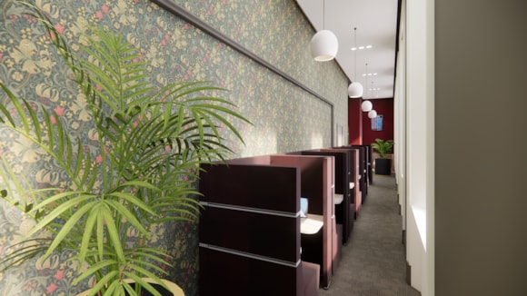 Individual work spaces in the revamped LNER First Class Lounge at King's Cross